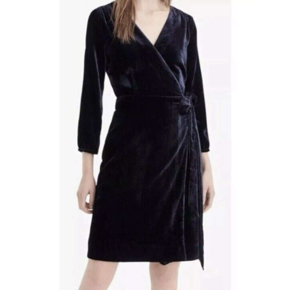 J. Crew Size 00 Velvet Wrap Dress Whimsigoth Witchy Party V-Neck Midnight Navy